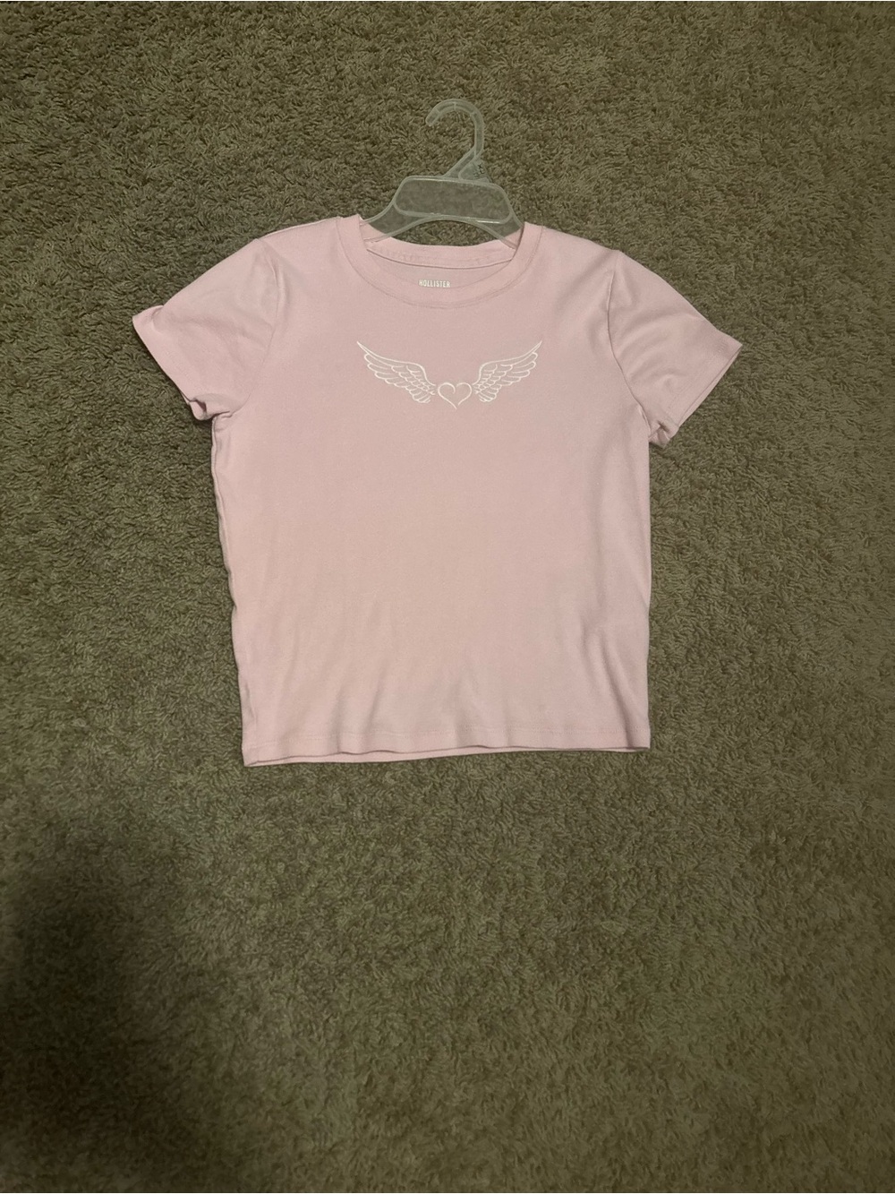 Hollister Soft Pink Winged Heart Crop Tee